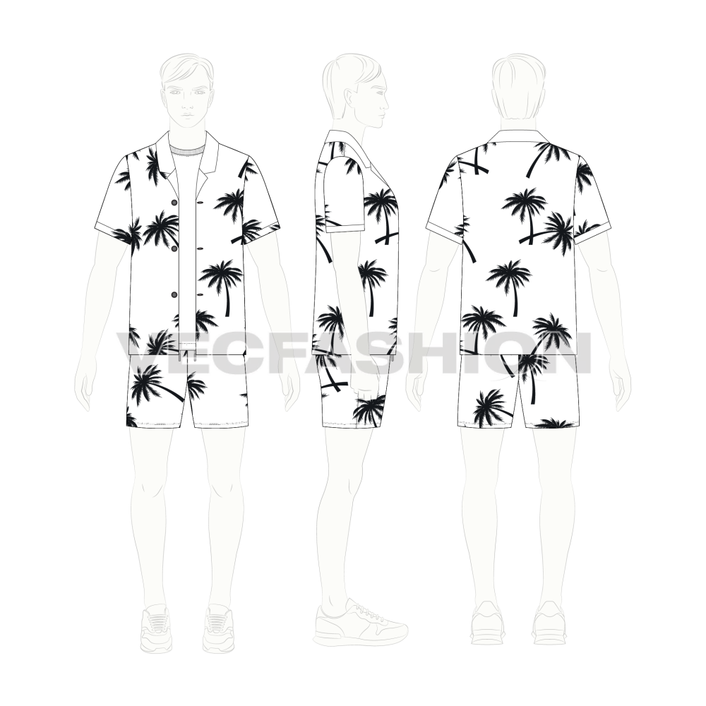 Mens Beachwear Set - Showing complete look on croqui 