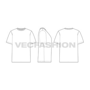 Mens Basic Crew Neck Flat Sketch-front, side and back views.
