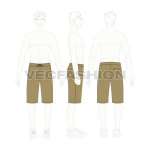 Mens board shorts flat sketch, croqui sketch