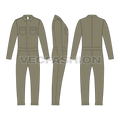 Mens Boiler Suit Vector Sketch-front, side and back views