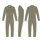 Mens Boiler Suit Vector Sketch-front, side and back views