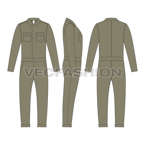 Mens Boiler Suit Vector Sketch-front, side and back views