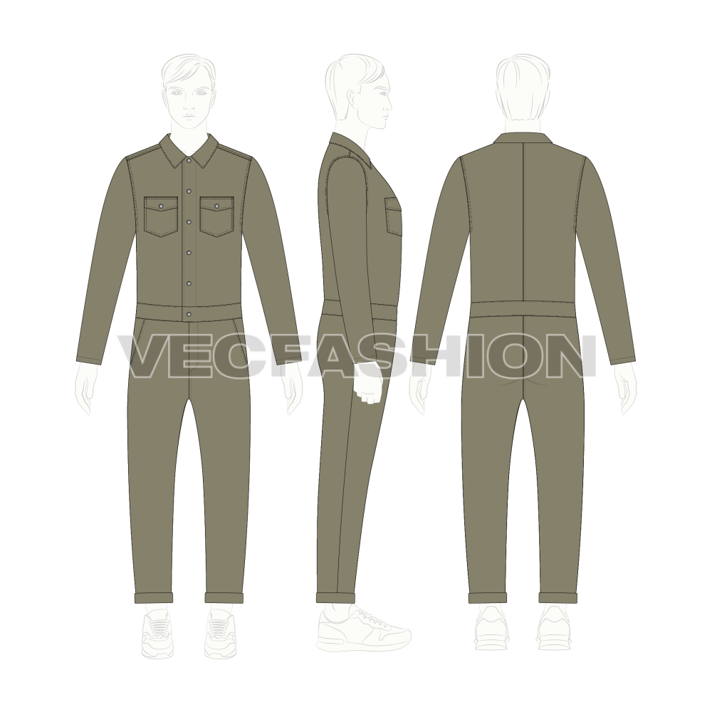 Mens Boiler Suit Vector Sketch on croqui