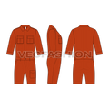 Mens Boiler Suit with Shorts Flat Sketch-front, side and back views.