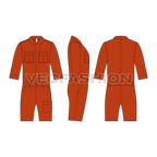 Mens Boiler Suit with Shorts Flat Sketch-front, side and back views.