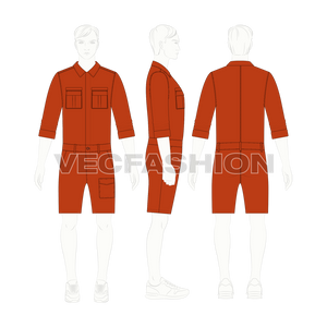Mens Boiler Suit with Shorts Flat Sketch-on croqui