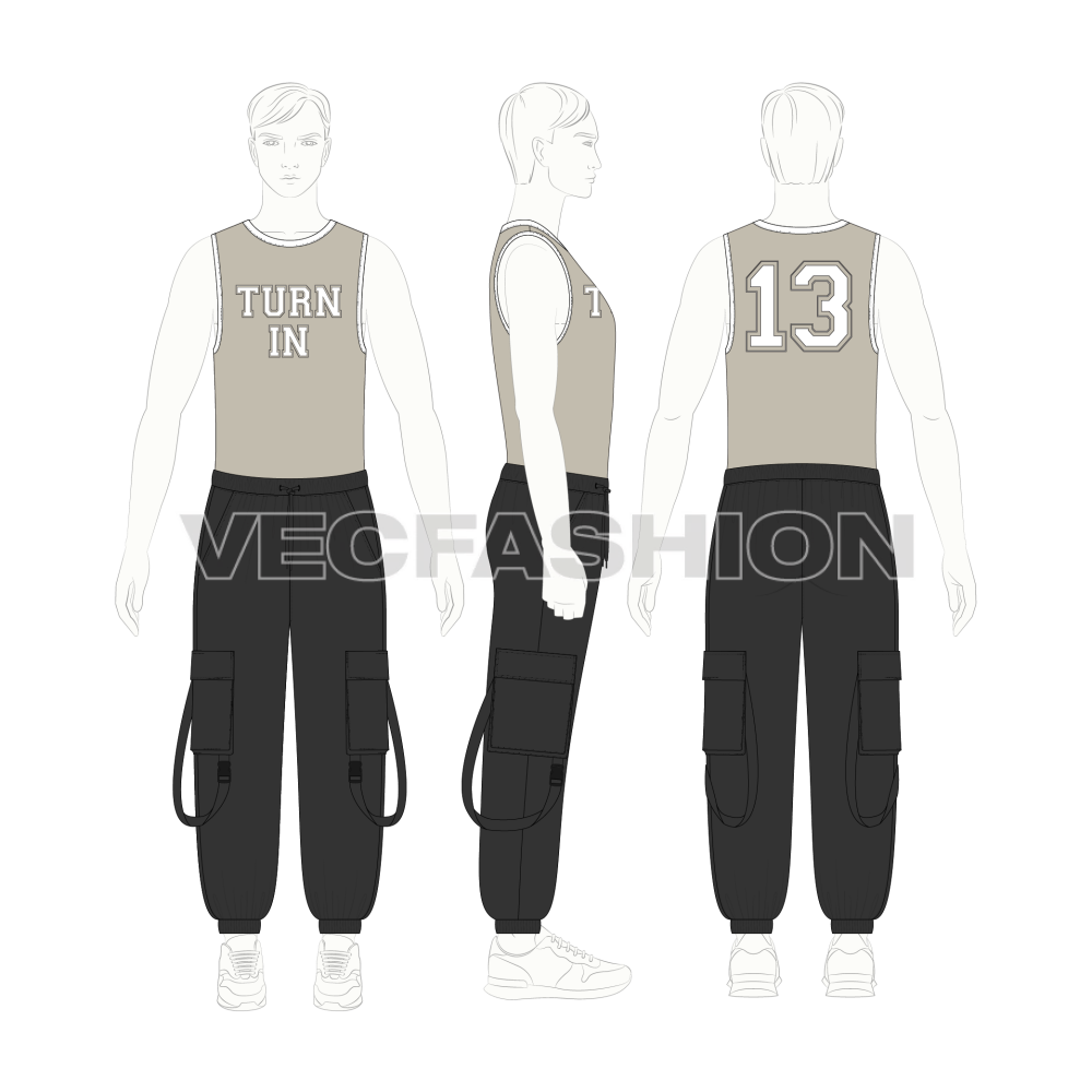 Mens Cargo Joggers Flat Sketch-on croqui