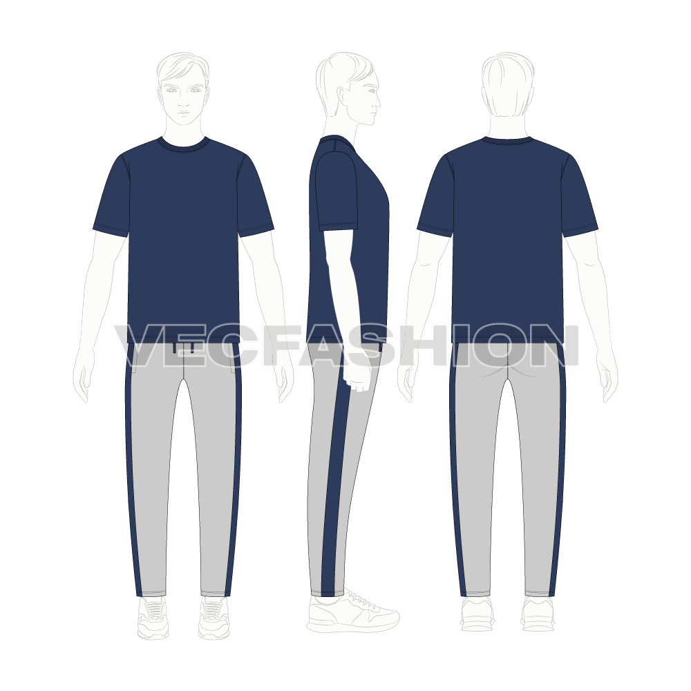 Mens cotton pajama set flat sketch, on croqui