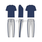 Mens cotton pajama set flat sketch, showing all views, front, side and back