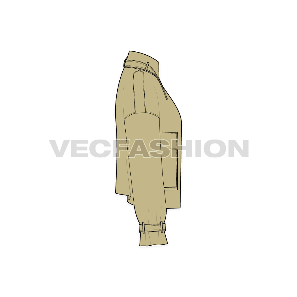 Mens Cropped Oversized Jacket flat sketch, side view