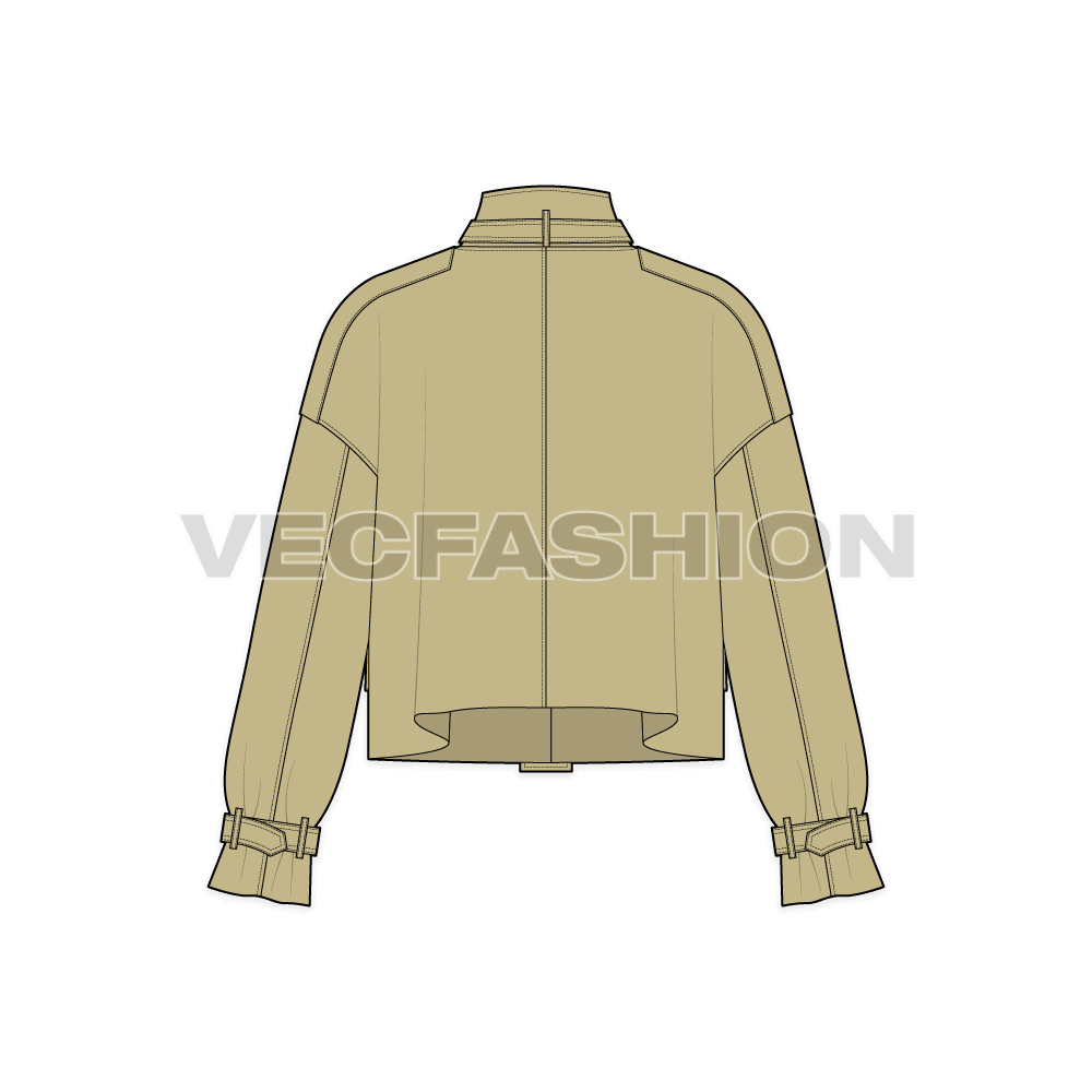 Mens Cropped Oversized Jacket flat sketch, back view