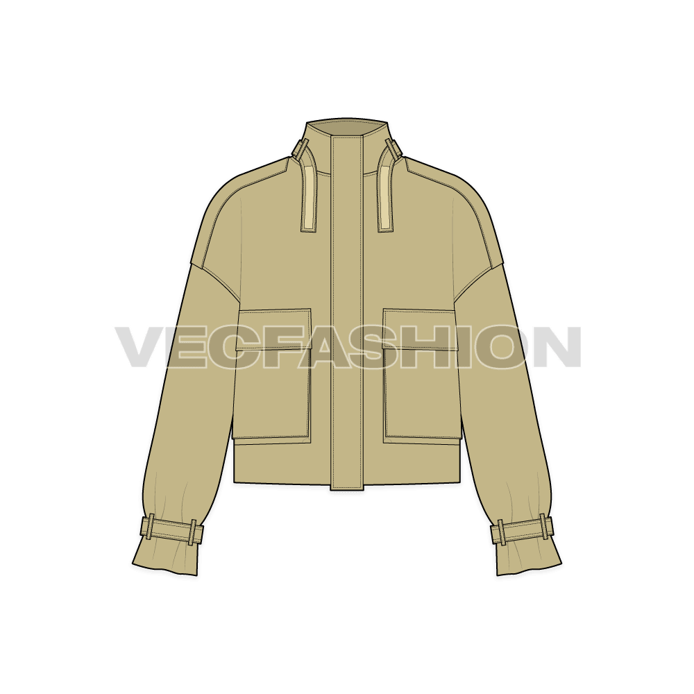 Mens Cropped Oversized Jacket flat sketch, front view