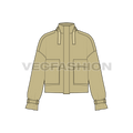 Mens Cropped Oversized Jacket flat sketch, front view