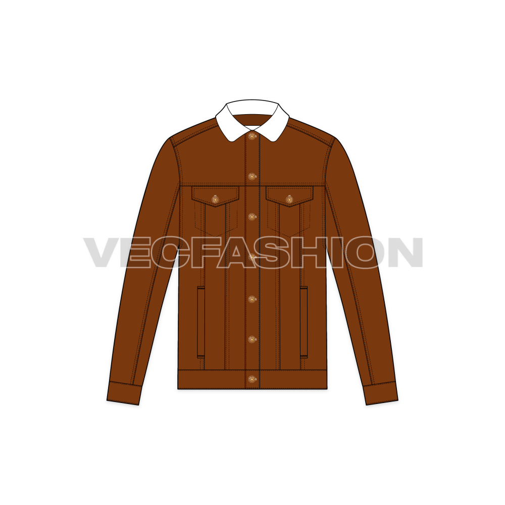 Mens Denim Jacket Flat Sketch-front view