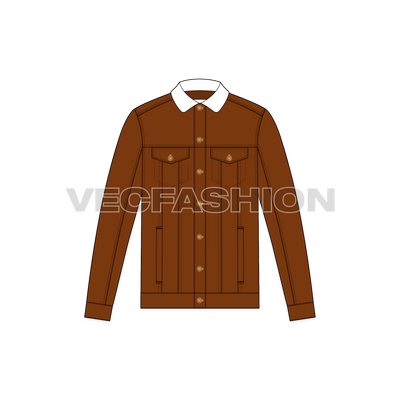 Mens Denim Jacket Flat Sketch-front view