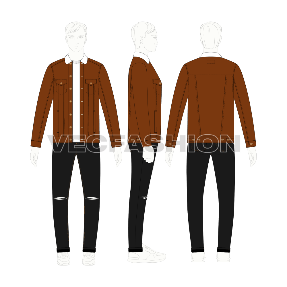 Mens jacket and denim jeans complete look on croqui