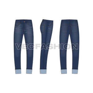 Mens Denim Jeans With Turn-Up Cuffs