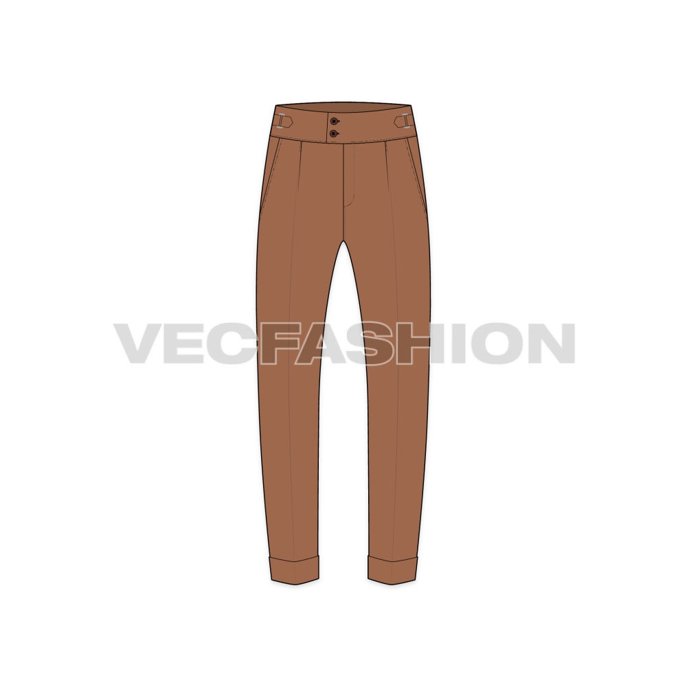Mens High Waisted Pants Flat Sketch-front veiw