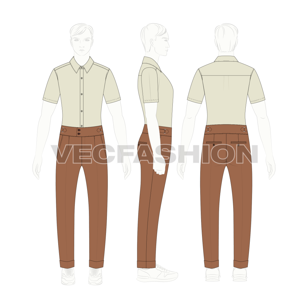 Mens High Waisted Pants Flat Sketch-on croqui