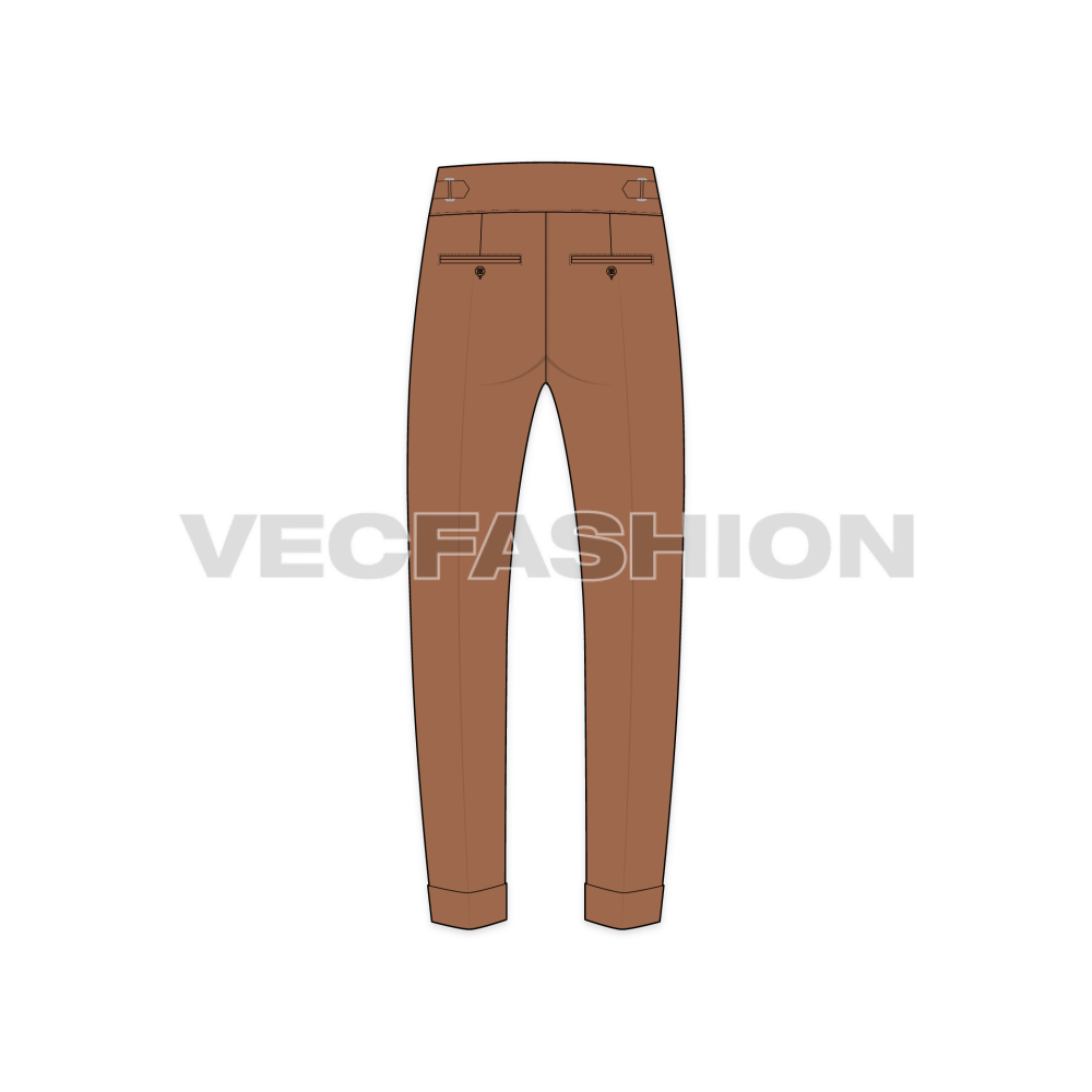 Mens High Waisted Pants Flat Sketch-back view