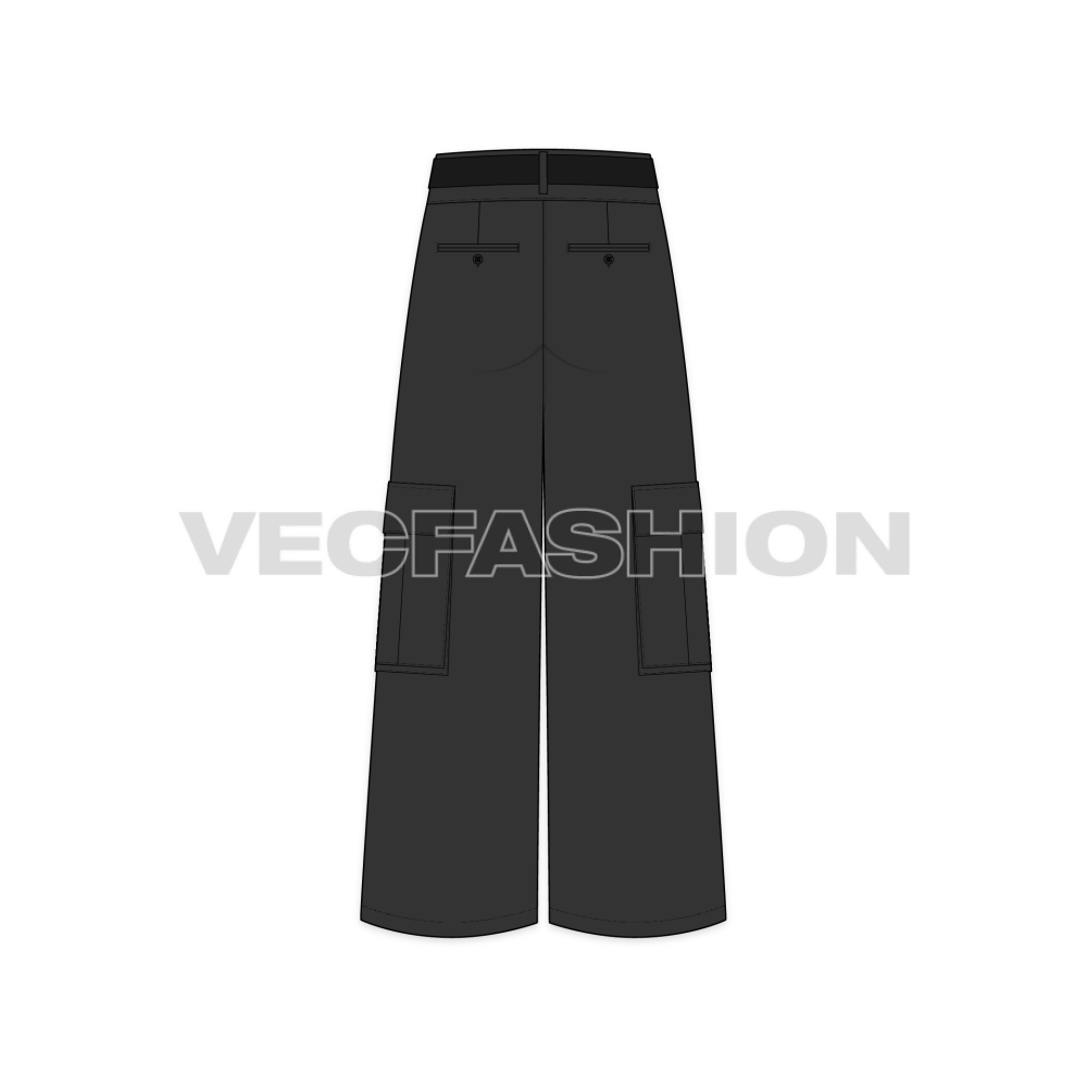 Mens High Waisted Wide Leg Cargo Pants-back view