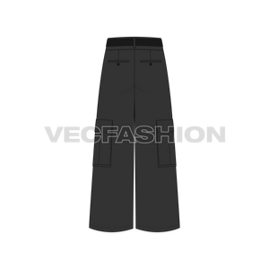 Mens High Waisted Wide Leg Cargo Pants-back view