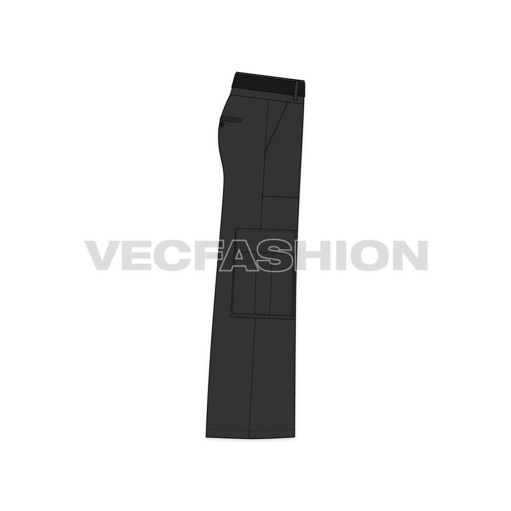 Mens High Waisted Wide Leg Cargo Pants - side view