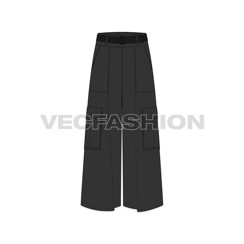 Mens High Waisted Wide Leg Cargo Pants - front view