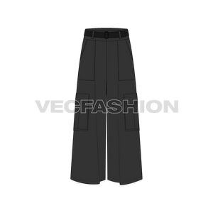 Mens High Waisted Wide Leg Cargo Pants - front view
