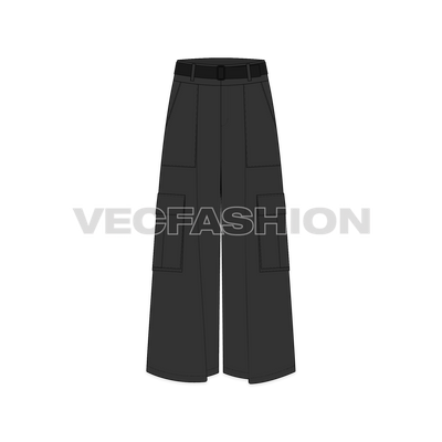 Mens High Waisted Wide Leg Cargo Pants - front view
