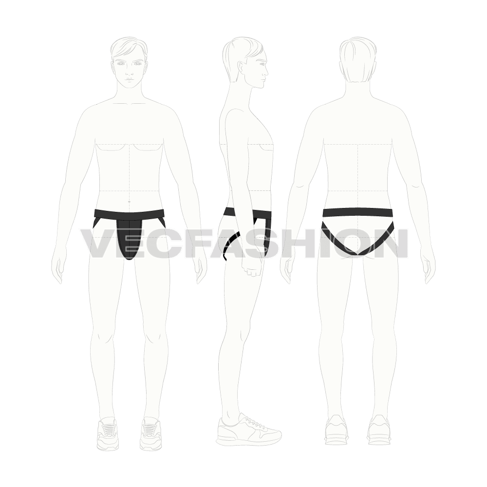 Mens jock strap flat sketch, croqui sketch