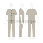 Mens loungewear set, v-neck shirt flat sketch, on croqui
