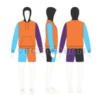 Mens loungewear set, color-blocked hoodie flat sketch, on croqui