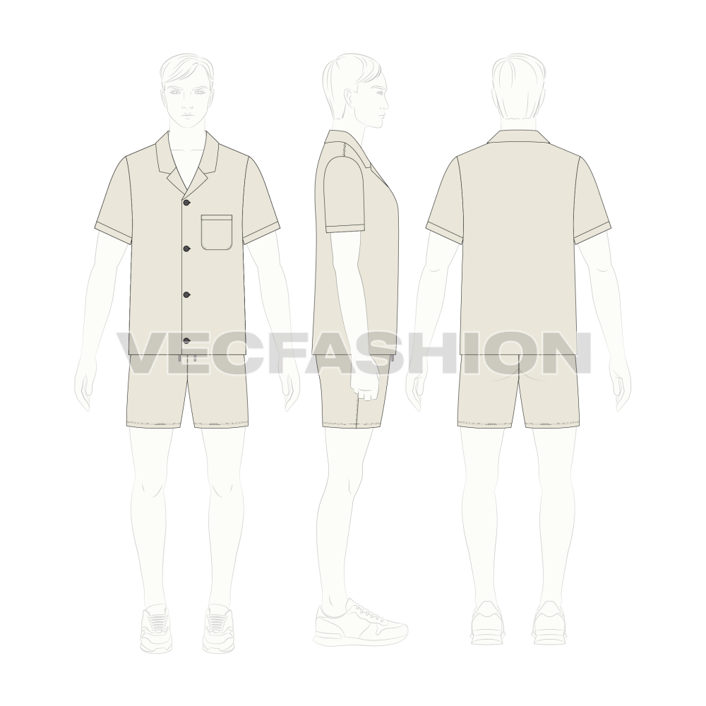 Mens Loungewear Set Flat Sketch-on croqui