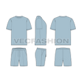 Mens loungewear clothing set flat sketch, showing all views, front, side and back
