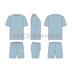 Mens loungewear clothing set flat sketch, showing all views, front, side and back