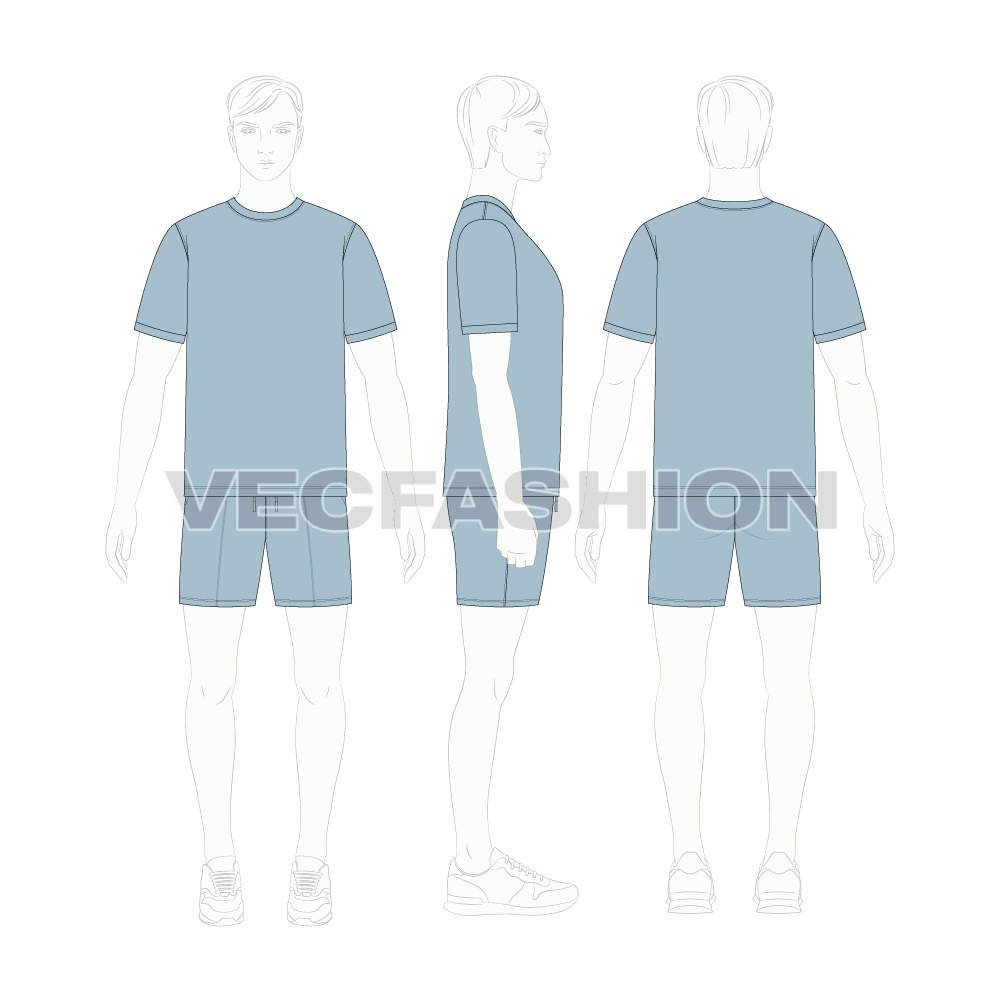 Mens loungewear clothing set flat sketch, on croqui