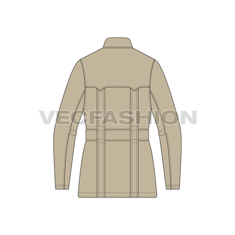 A flat technical line drawing of a Norfolk long-sleeve jacket shown from the back, rendered in a khaki color on a plain white background.