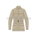 A flat technical line drawing of a Norfolk long-sleeve utility jacket or overshirt in a khaki color, shown front-facing on a plain white background.