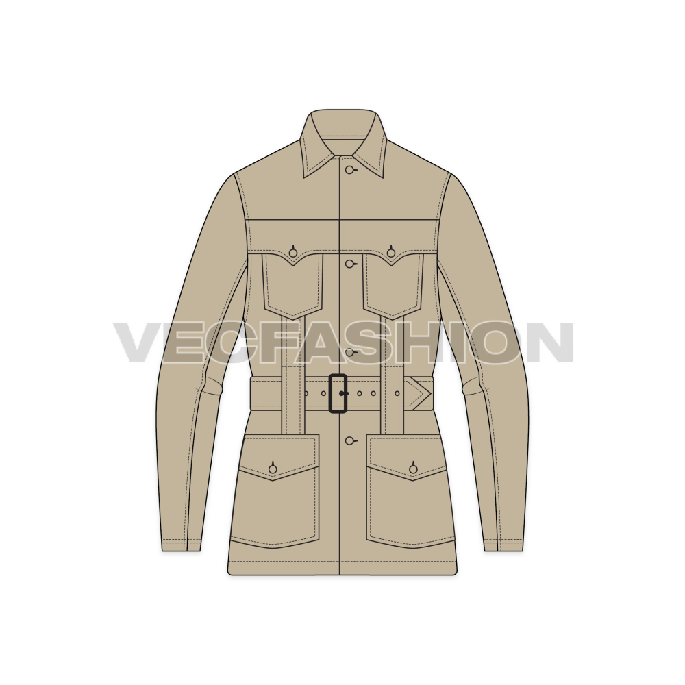 A flat technical line drawing of a Norfolk long-sleeve utility jacket or overshirt in a khaki color, shown front-facing on a plain white background.