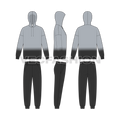 Mens Oversized Hoodie with Track Pants Flat Sketch, showing front, side and back views.
