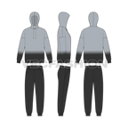 Mens Oversized Hoodie with Track Pants Flat Sketch, showing front, side and back views.
