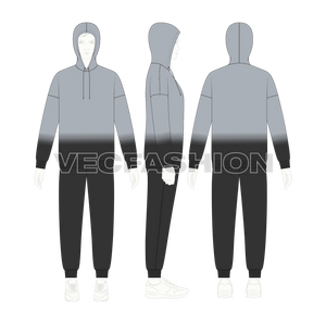 Mens Oversized Hoodie with Track Pants Flat Sketch on croqui