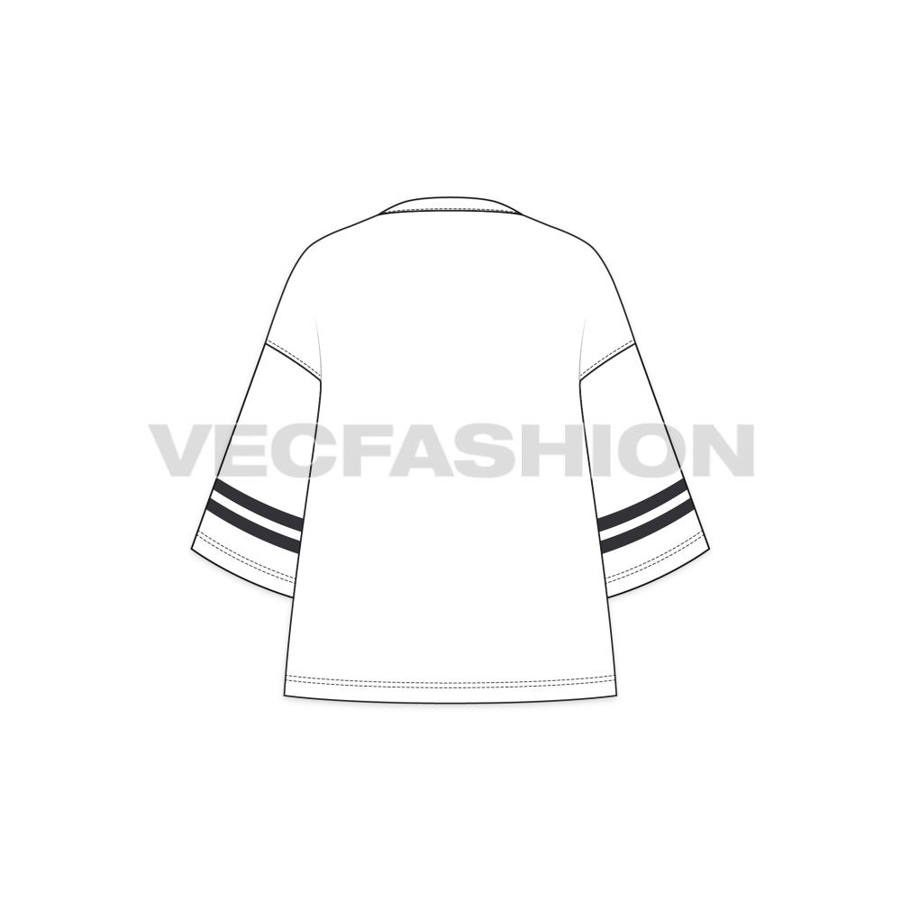Mens Oversized Tee Free Flat Sketch showing back view with two black stripes on the sleeves.
