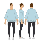 Mens Oversized Tee Free Flat Sketch-showing all views on croqui
