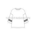 Mens Oversized Tee Free Flat Sketch showing front view with two black stripes on the sleeves.
