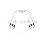 Mens Oversized Tee Free Flat Sketch showing front view with two black stripes on the sleeves.