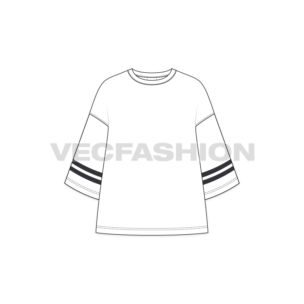 Mens Oversized Tee Free Flat Sketch showing front view with two black stripes on the sleeves.