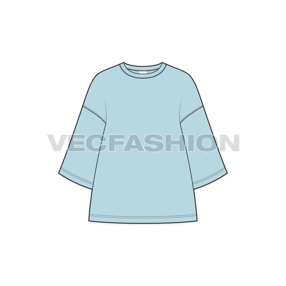 Mens Oversized Tee Free Flat Sketch-front view