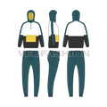 Mens Oversized Windbreaker Suit Flat Sketch-front, side and back views.